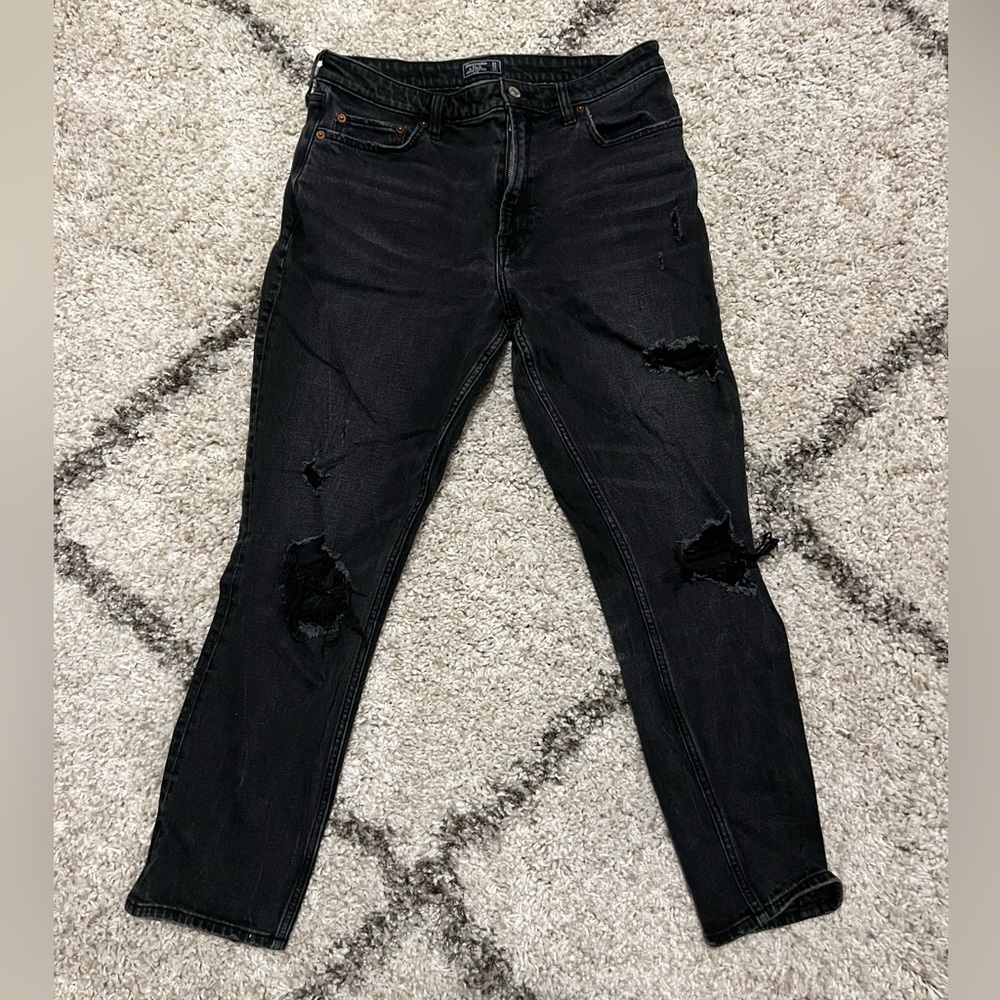 Abercrombie and Fitch Black Denim Jeans Slim Fit High Rise with Rips